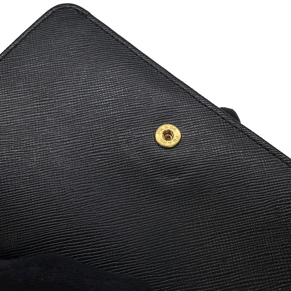 PRADA L-shaped zipper wallet Black Leather