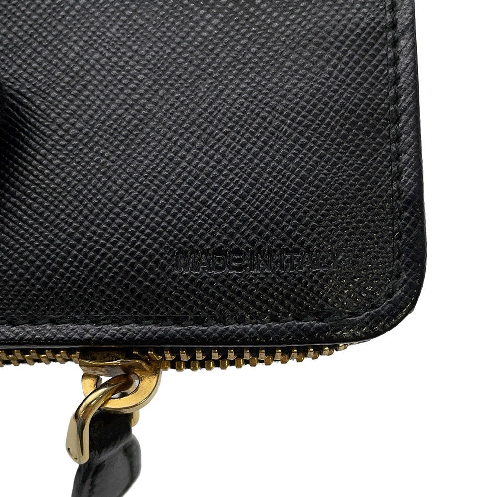PRADA L-shaped zipper wallet Black Leather