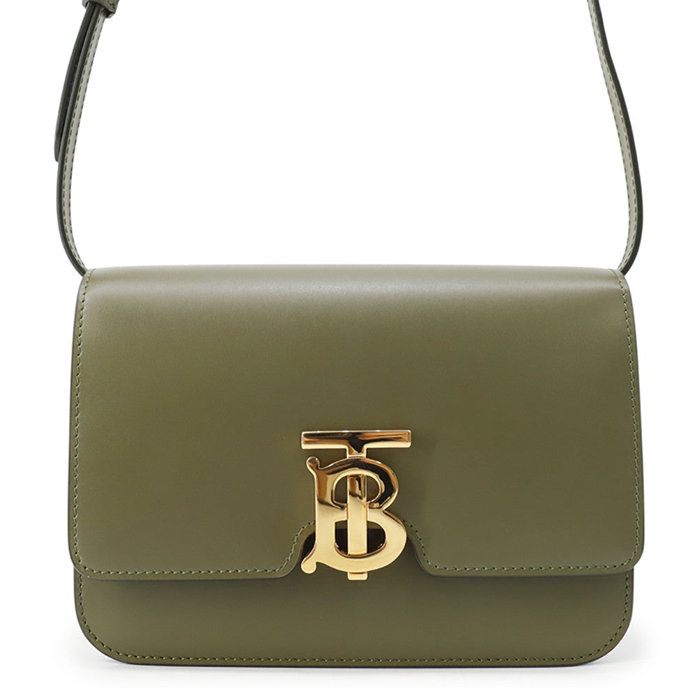 BURBERRY TB logo Shoulder Bag Khaki Leather