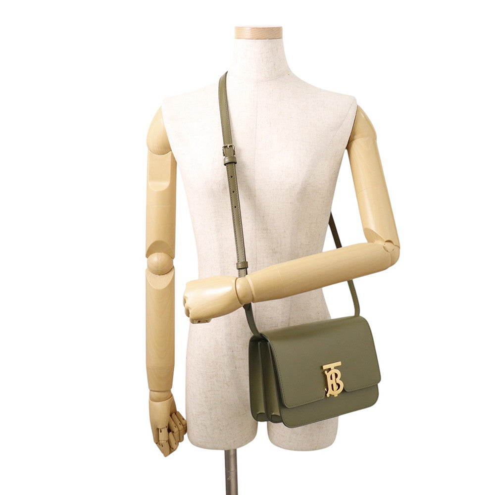 BURBERRY TB logo Shoulder Bag Khaki Leather