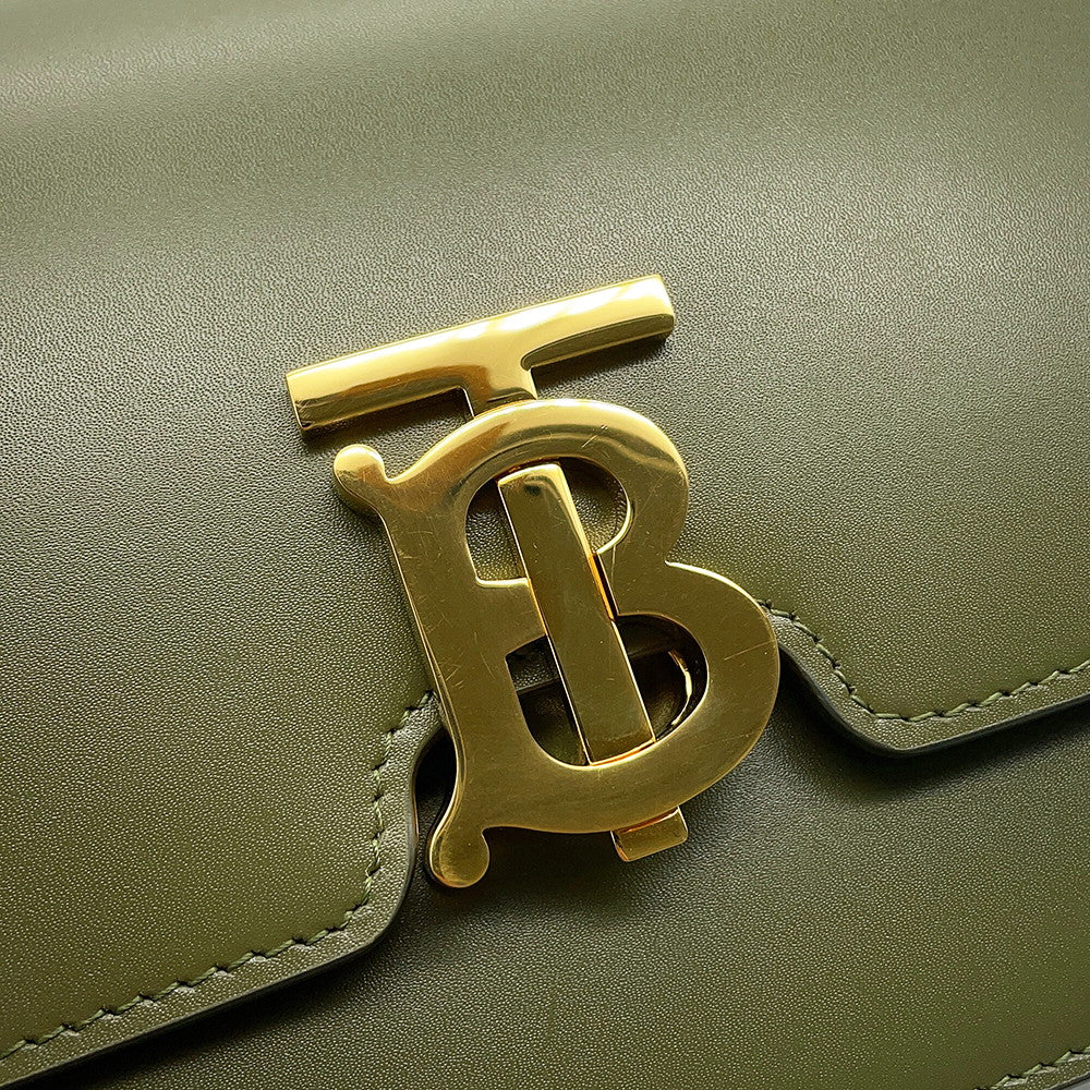 BURBERRY TB logo Shoulder Bag Khaki Leather