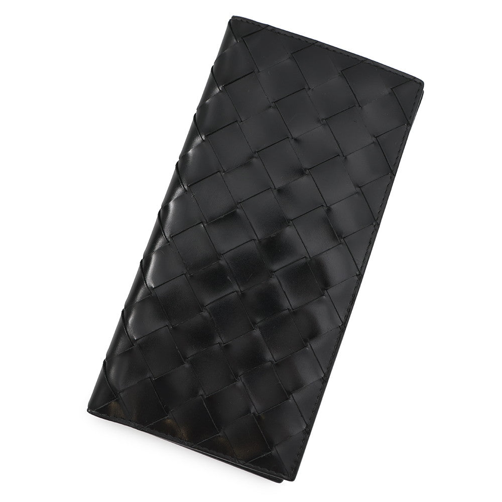 Bottega Veneta INTRECCIATO Bi-fold Long Wallet Black Leather