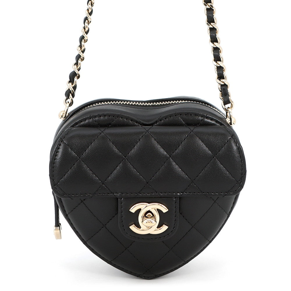 CHANEL Matelasse Heart Chain Shoulder Bag BlackAP2784 Lambskin