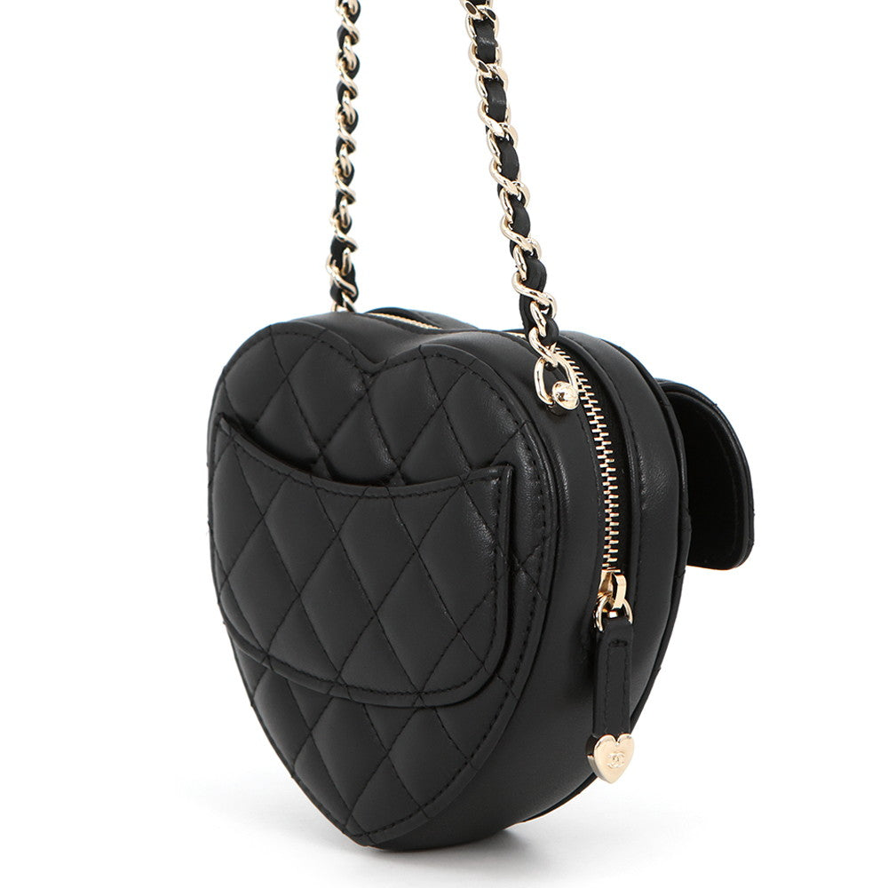 CHANEL Matelasse Heart Chain Shoulder Bag BlackAP2784 Lambskin