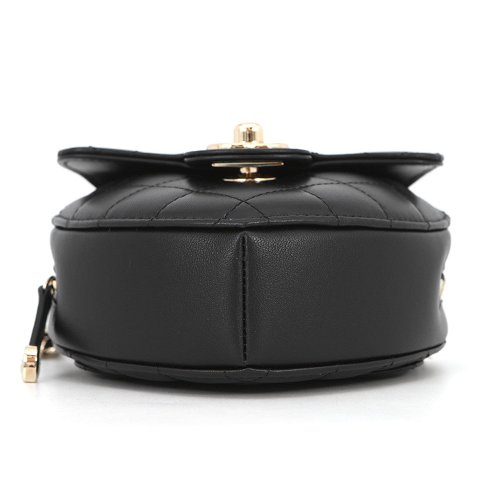 CHANEL Matelasse Heart Chain Shoulder Bag BlackAP2784 Lambskin