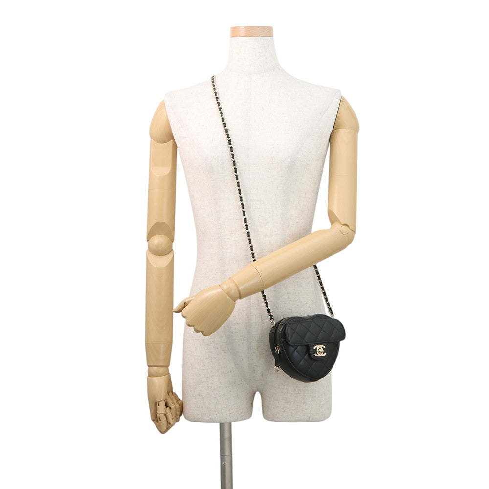 CHANEL Matelasse Heart Chain Shoulder Bag BlackAP2784 Lambskin