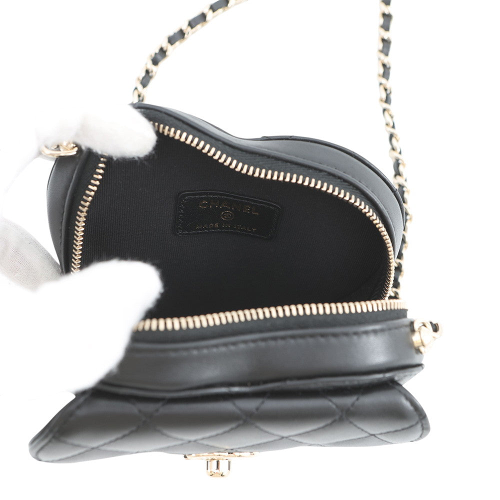 CHANEL Matelasse Heart Chain Shoulder Bag BlackAP2784 Lambskin