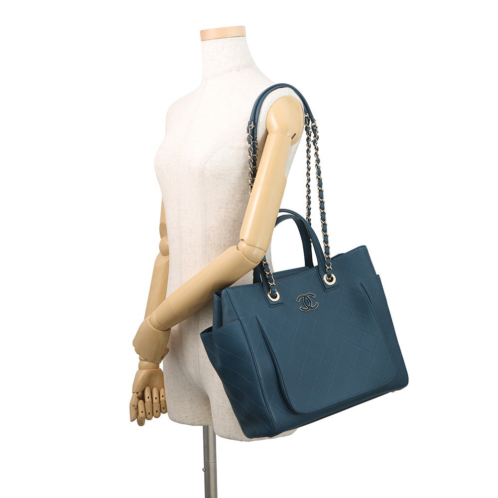 CHANEL Matelasse 2WAY Chain Tote Bag BlueAS0356 Leather