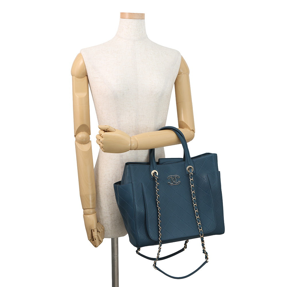 CHANEL Matelasse 2WAY Chain Tote Bag BlueAS0356 Leather