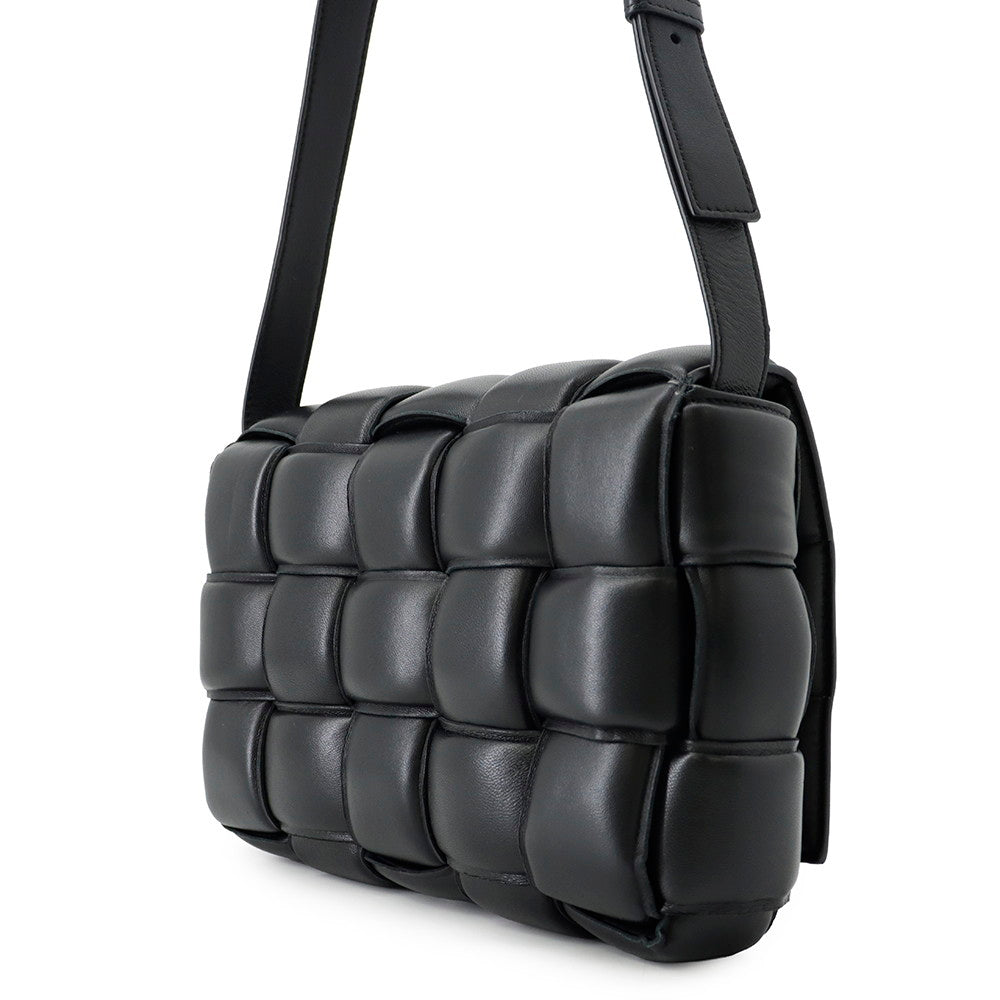 Bottega Veneta Maxi INTRECCIATO Paddet Cassette Shoulder Bag Black591970 Leather