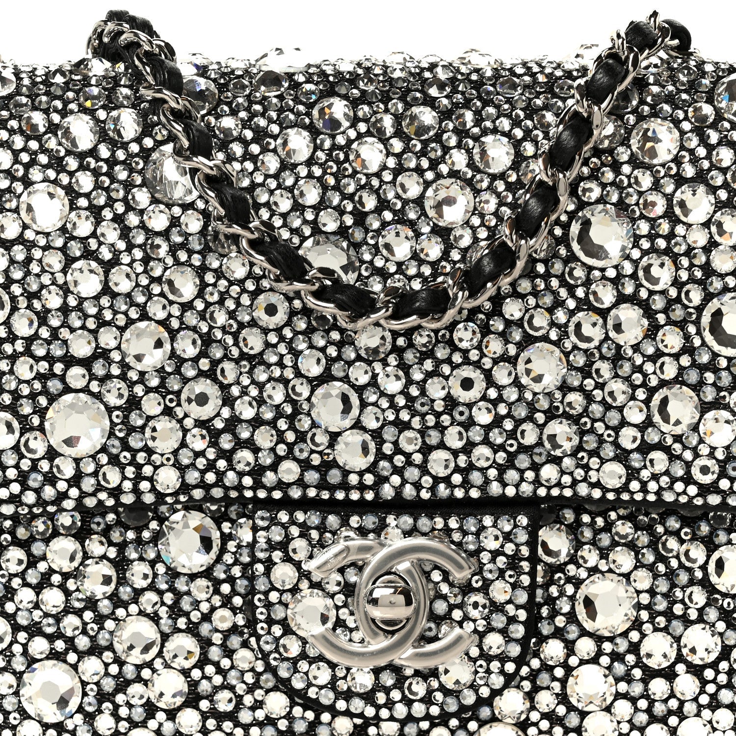 Satin Strass Mini Flap Silvery Black