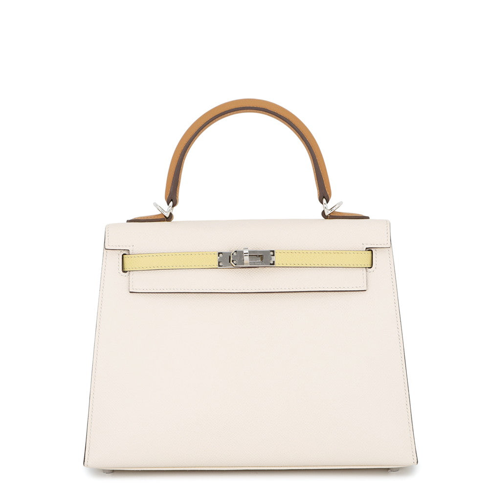 HERMES Kelly Sellier tricolor Nata / Jaune Poussin / Sesame Epsom Size 25