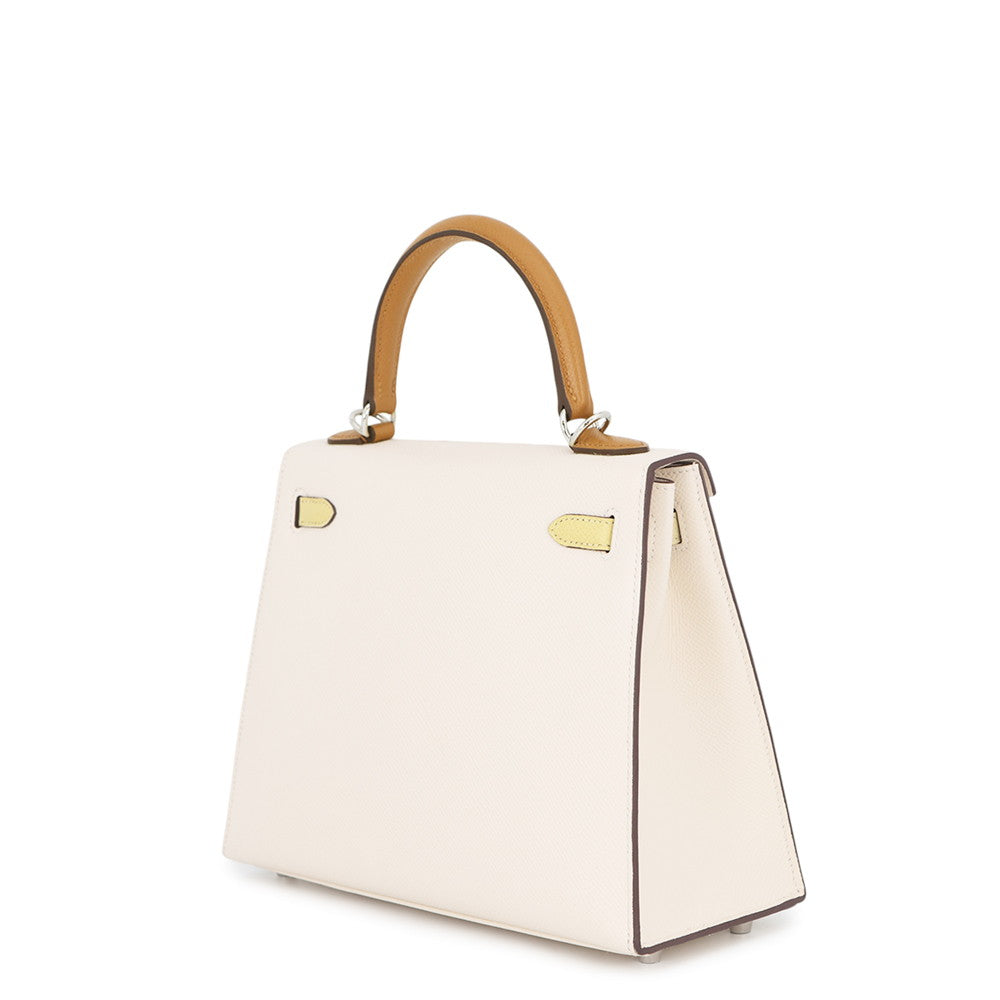HERMES Kelly Sellier tricolor Nata / Jaune Poussin / Sesame Epsom Size 25
