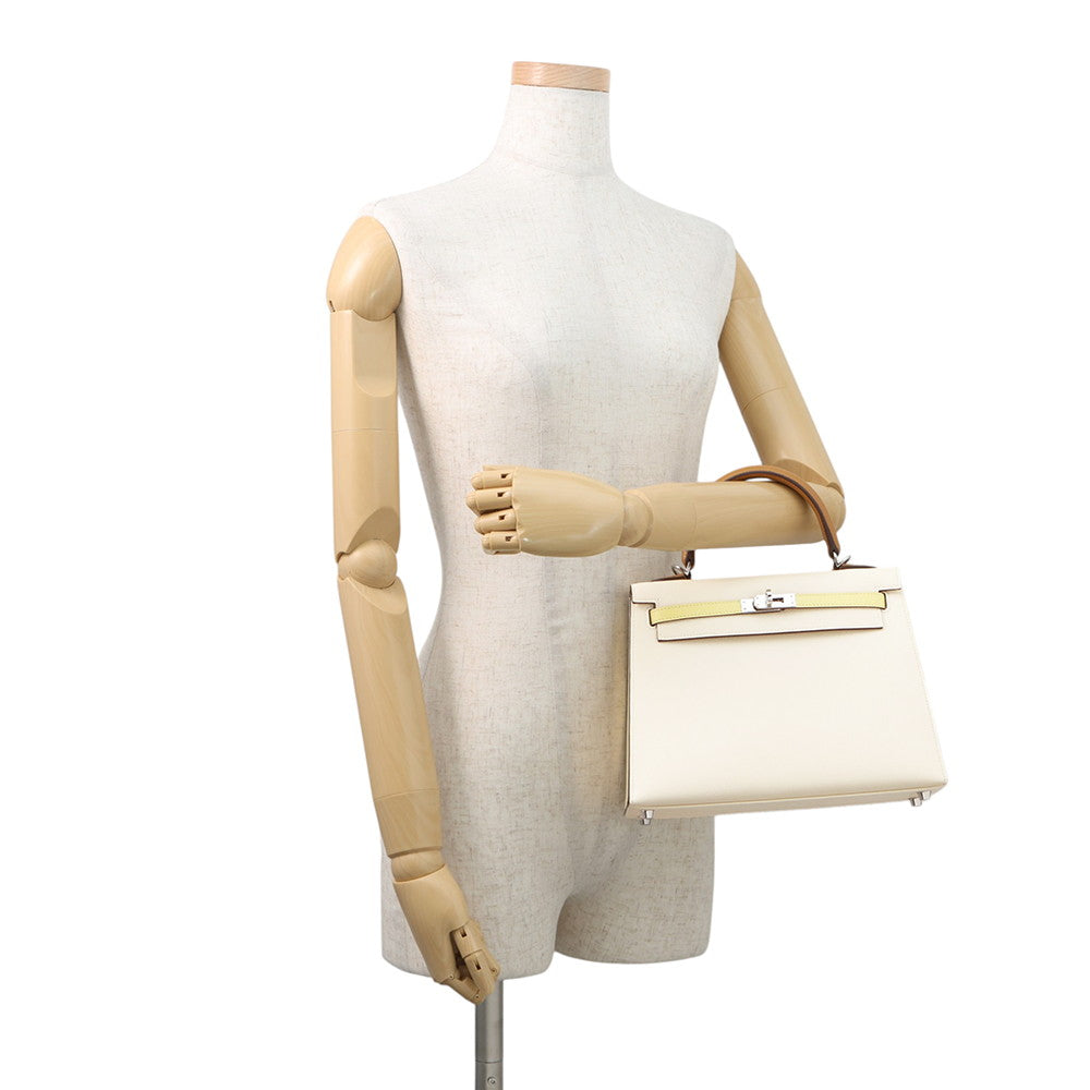 HERMES Kelly Sellier tricolor Nata / Jaune Poussin / Sesame Epsom Size 25