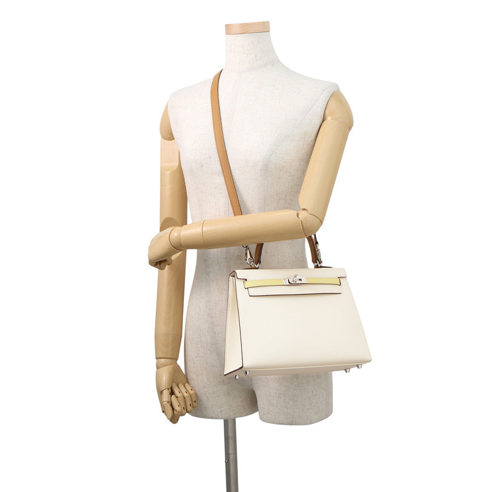 HERMES Kelly Sellier tricolor Nata / Jaune Poussin / Sesame Epsom Size 25