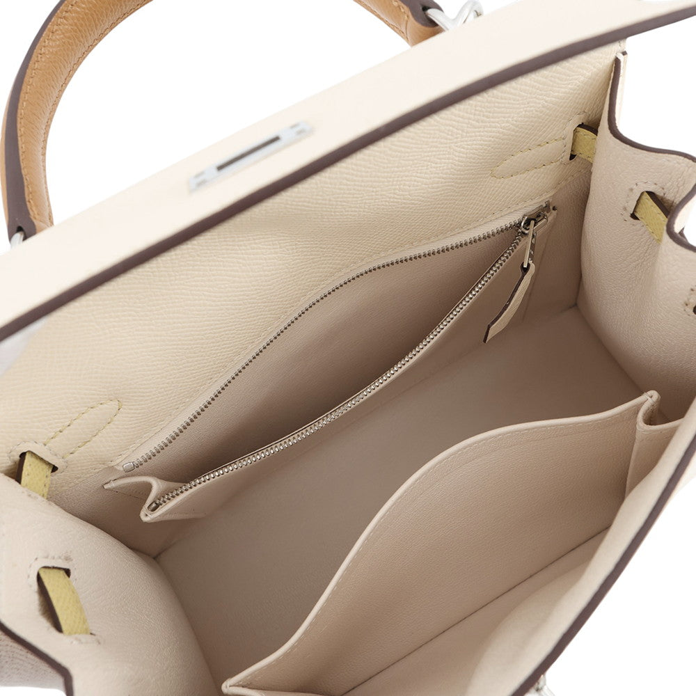 HERMES Kelly Sellier tricolor Nata / Jaune Poussin / Sesame Epsom Size 25