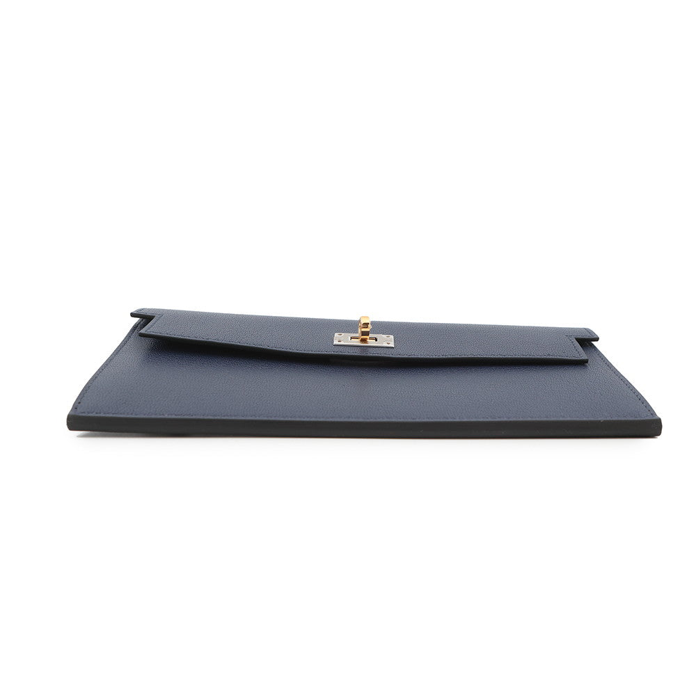 HERMES Kelly Pocket Long Blue Saphir Chevre Shamqila