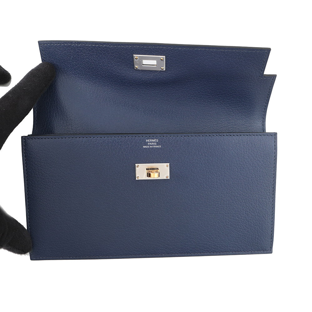 HERMES Kelly Pocket Long Blue Saphir Chevre Shamqila