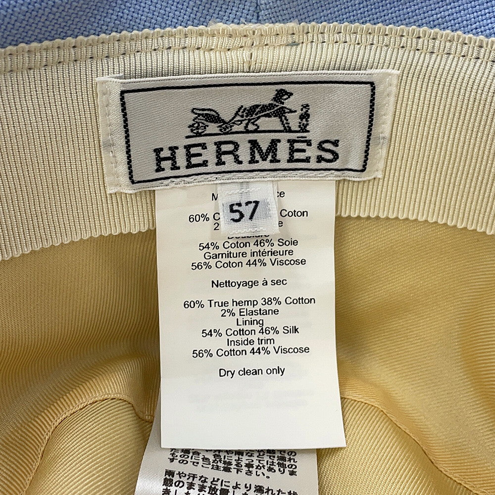 HERMES Hat Frog Size 57 Light Blue Hemp60% Cotton38% Polyurethane2%