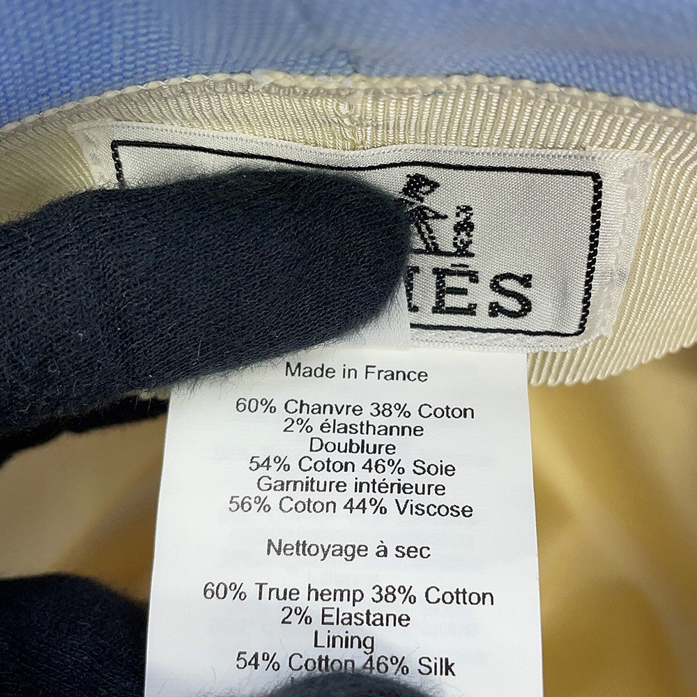 HERMES Hat Frog Size 57 Light Blue Hemp60% Cotton38% Polyurethane2%