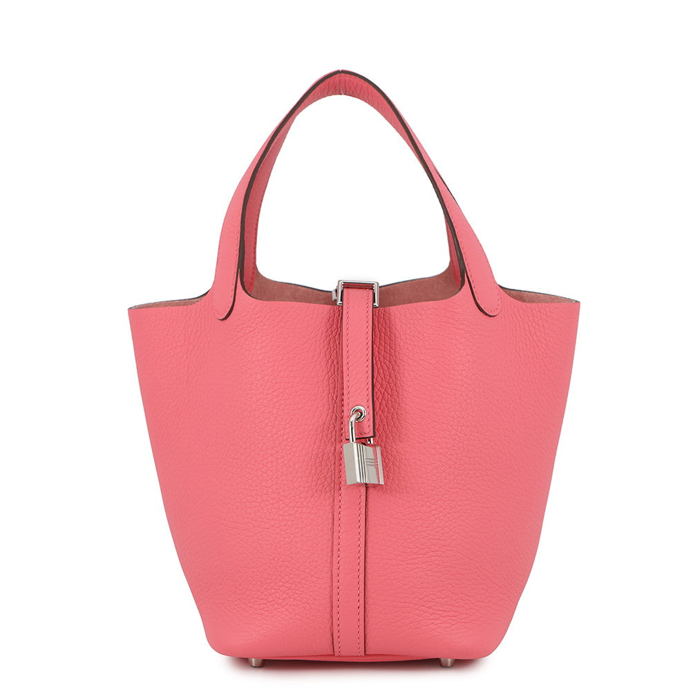 HERMES Picotin Lock Rose Azalee Taurillon Clemence Size PM