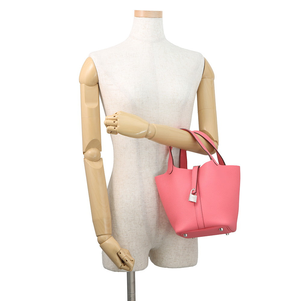HERMES Picotin Lock Rose Azalee Taurillon Clemence Size PM