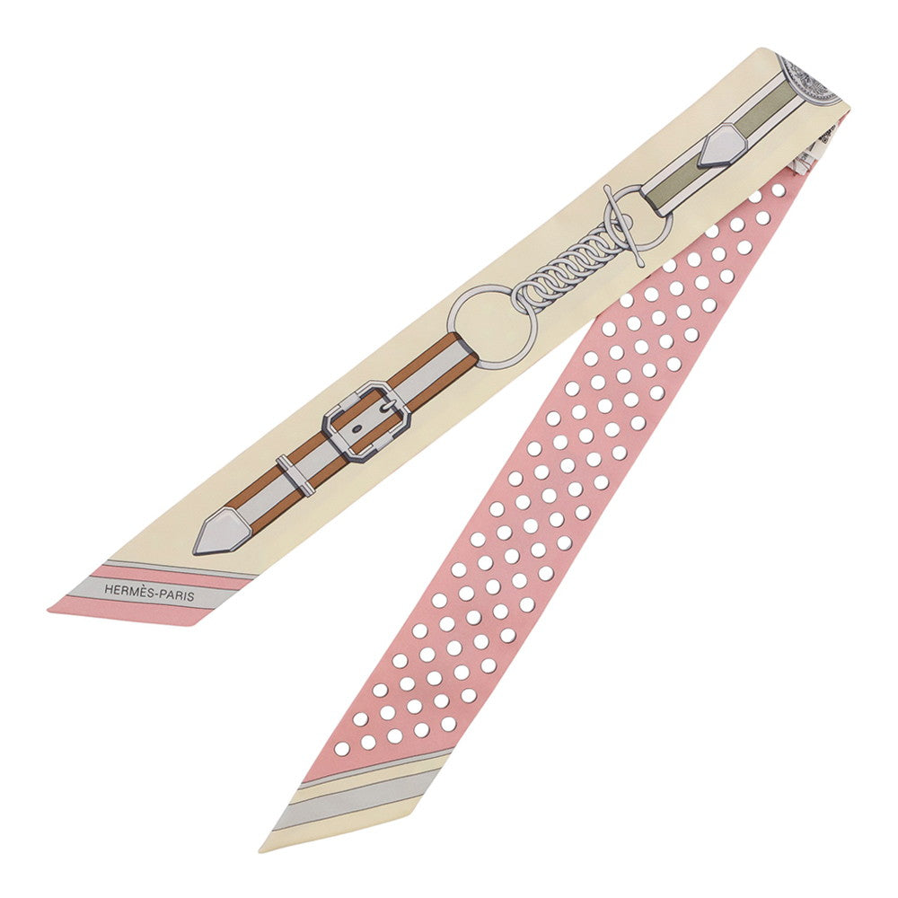 HERMES Twilly Grand Tralala Rose Poudre/Jaune Pale/Gris Pearl Silk100%