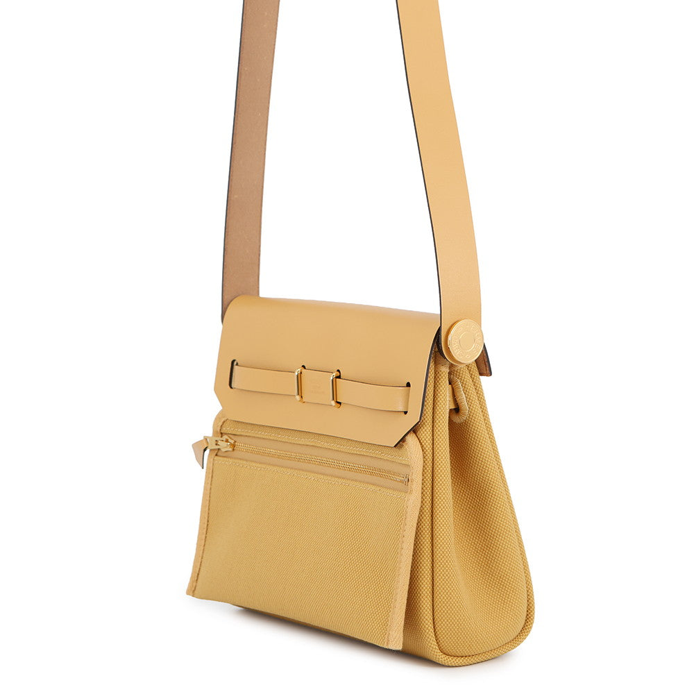 HERMES Herbag zip Paille Toile H Vache Hunter Leather Size Mini