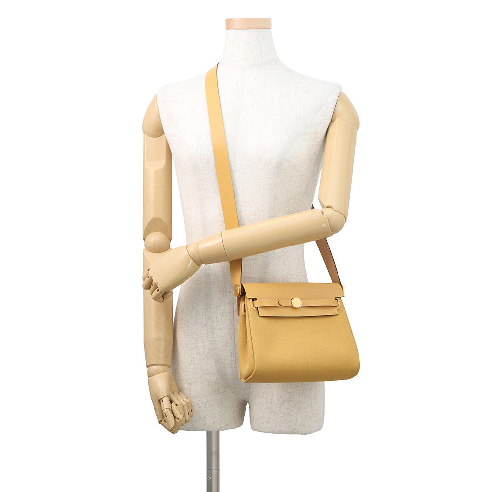 HERMES Herbag zip Paille Toile H Vache Hunter Leather Size Mini