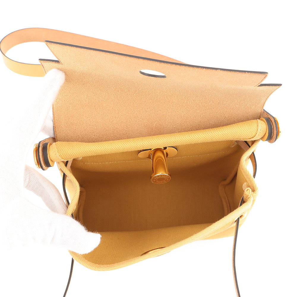 HERMES Herbag zip Paille Toile H Vache Hunter Leather Size Mini