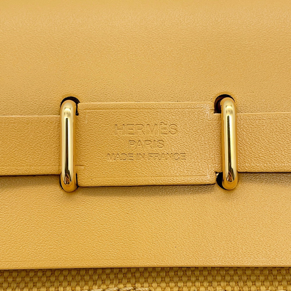 HERMES Herbag zip Paille Toile H Vache Hunter Leather Size Mini