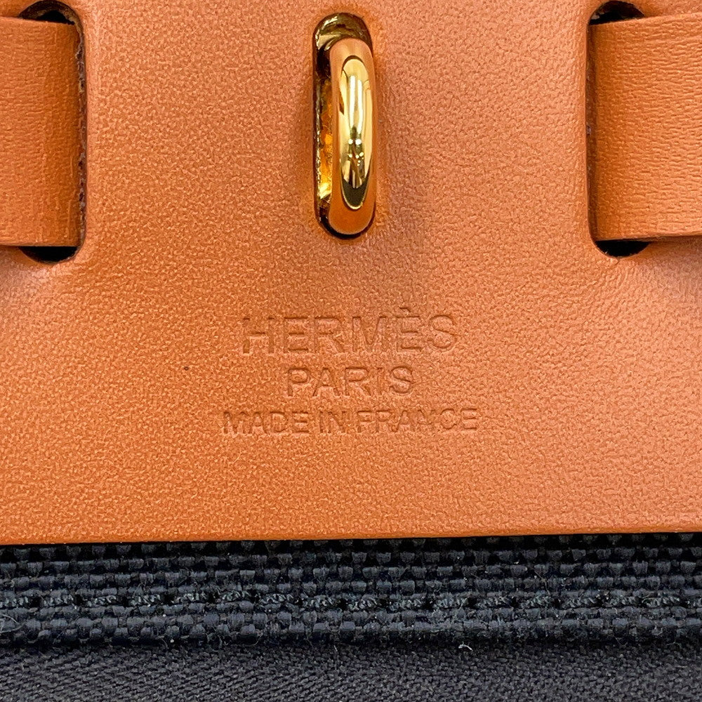 HERMES Herbag zip Black/Natural Toile Military Vache Hunter Leather Size PM