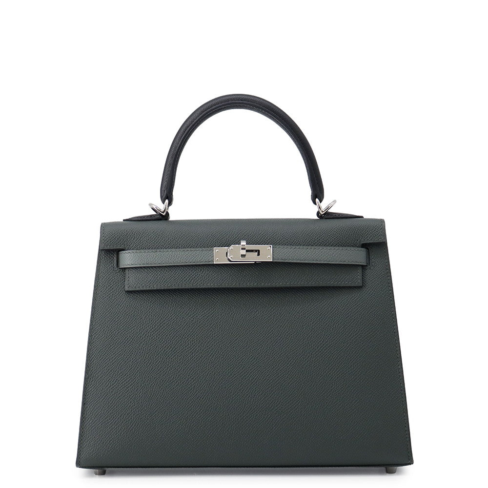 HERMES Kelly Sellier tricolor Vert Mangrove/Vert Almond/Black Epsom Size 25