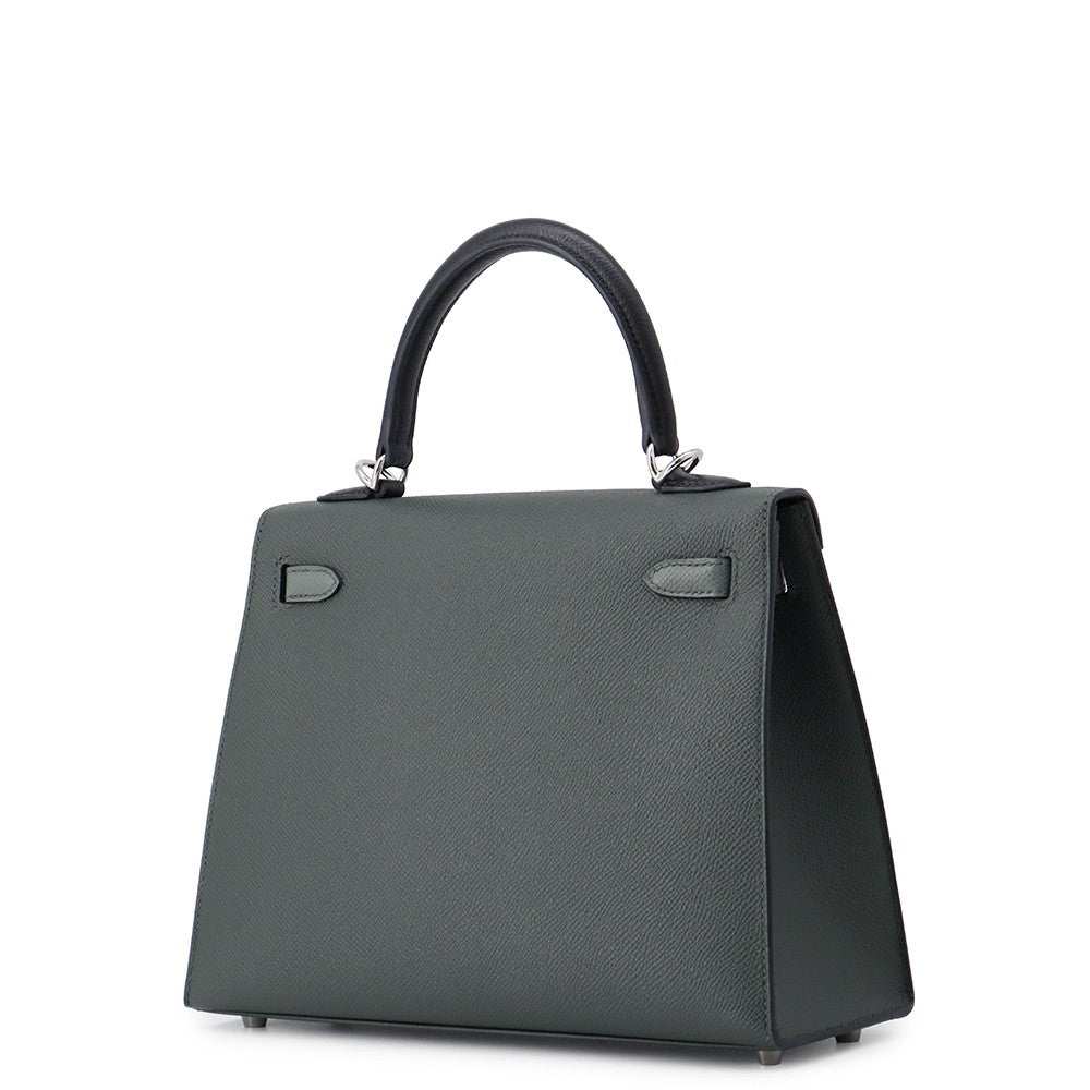 HERMES Kelly Sellier tricolor Vert Mangrove/Vert Almond/Black Epsom Size 25