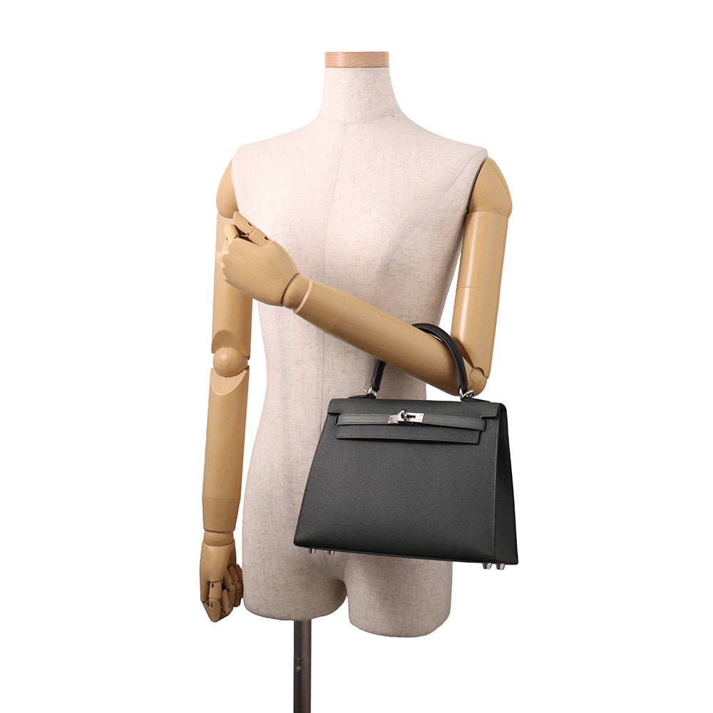 HERMES Kelly Sellier tricolor Vert Mangrove/Vert Almond/Black Epsom Size 25