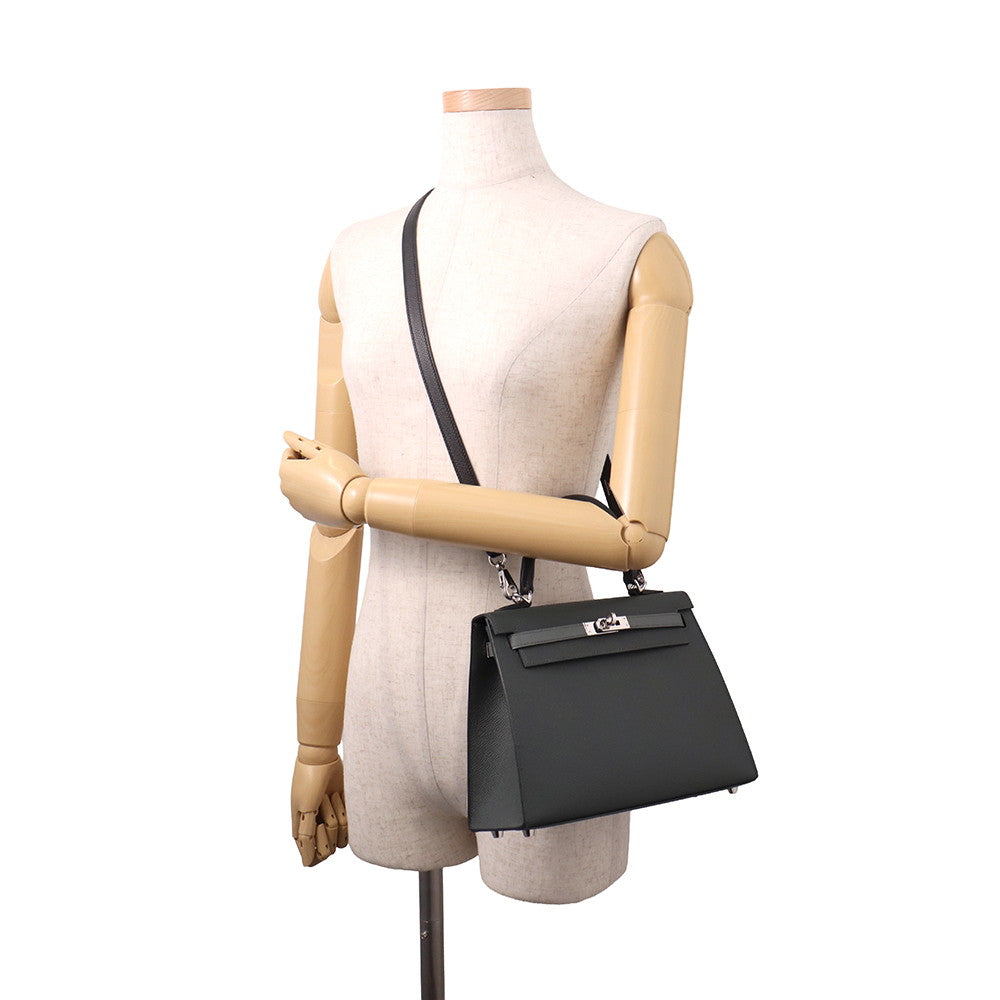 HERMES Kelly Sellier tricolor Vert Mangrove/Vert Almond/Black Epsom Size 25