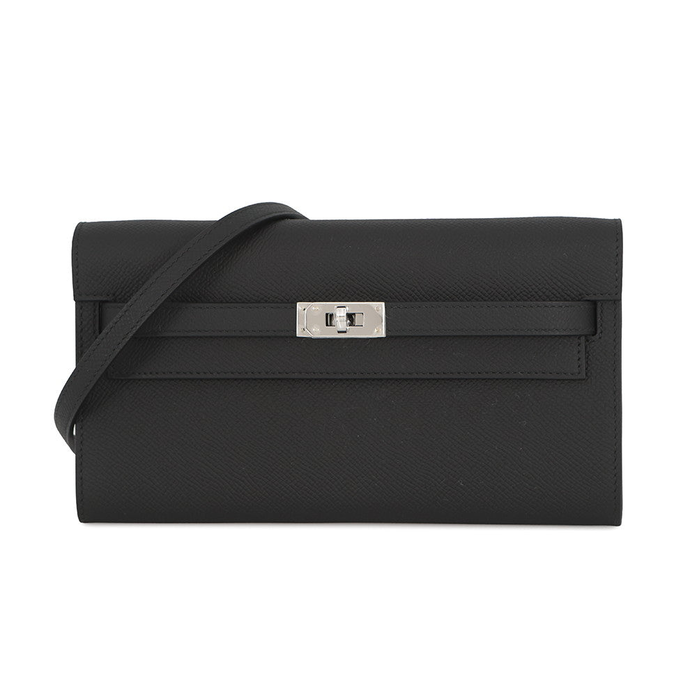 HERMES Kelly wallet long to go Black Epsom