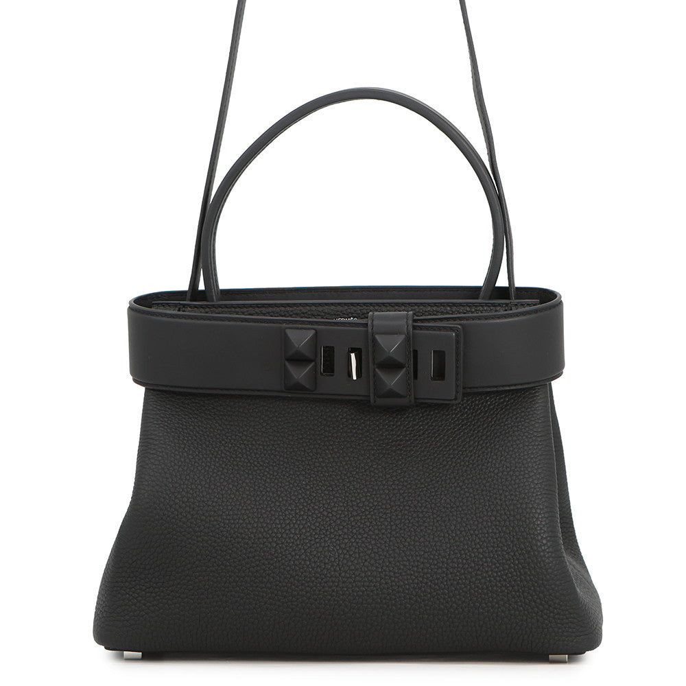HERMES Medor 2WAY Handbag Black Togo Leather Swift Leather Size 27