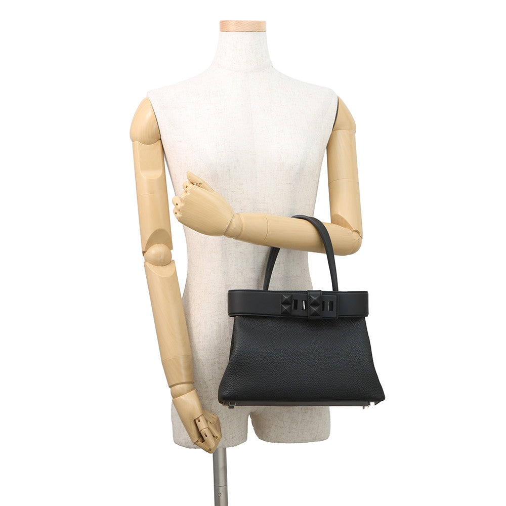 HERMES Medor 2WAY Handbag Black Togo Leather Swift Leather Size 27