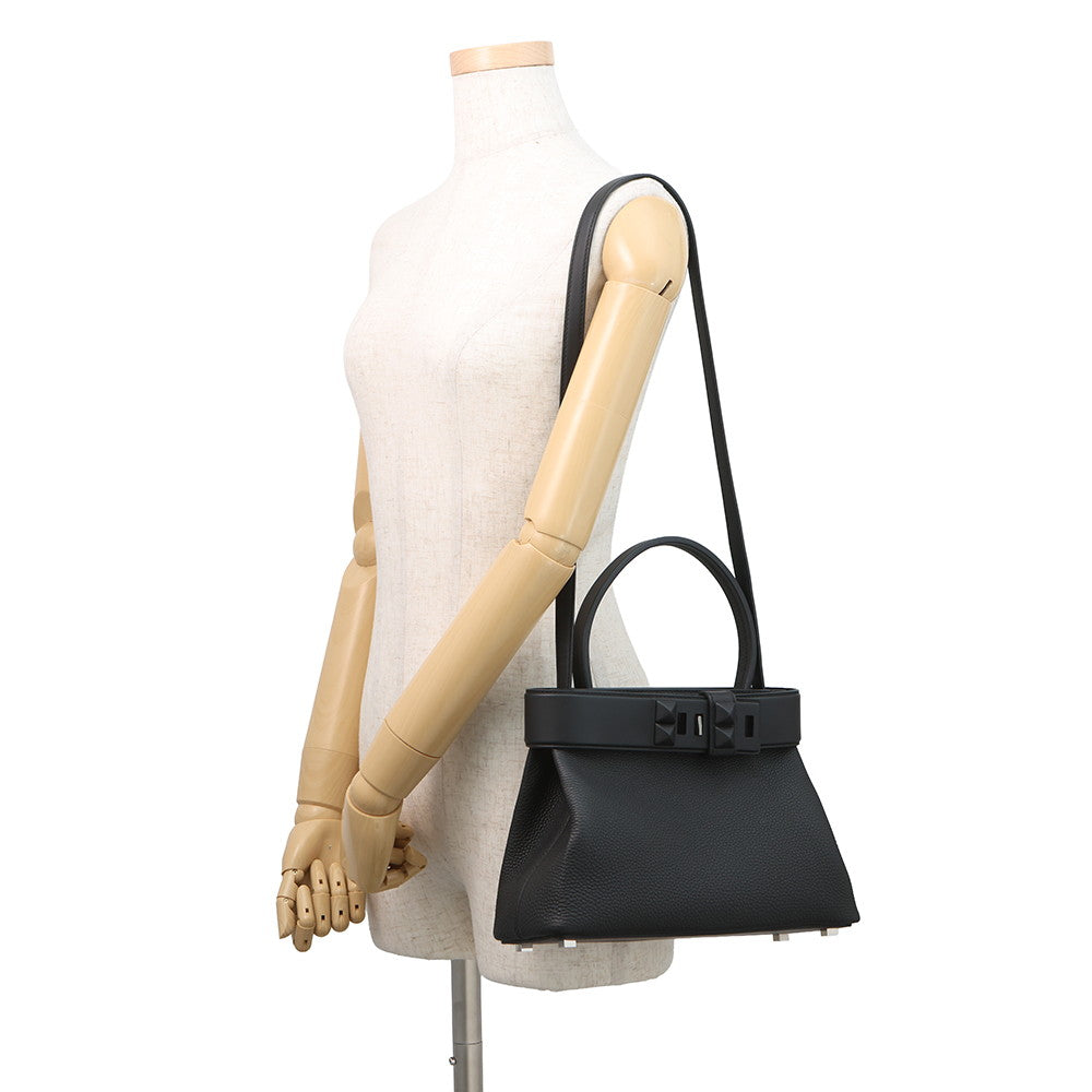 HERMES Medor 2WAY Handbag Black Togo Leather Swift Leather Size 27