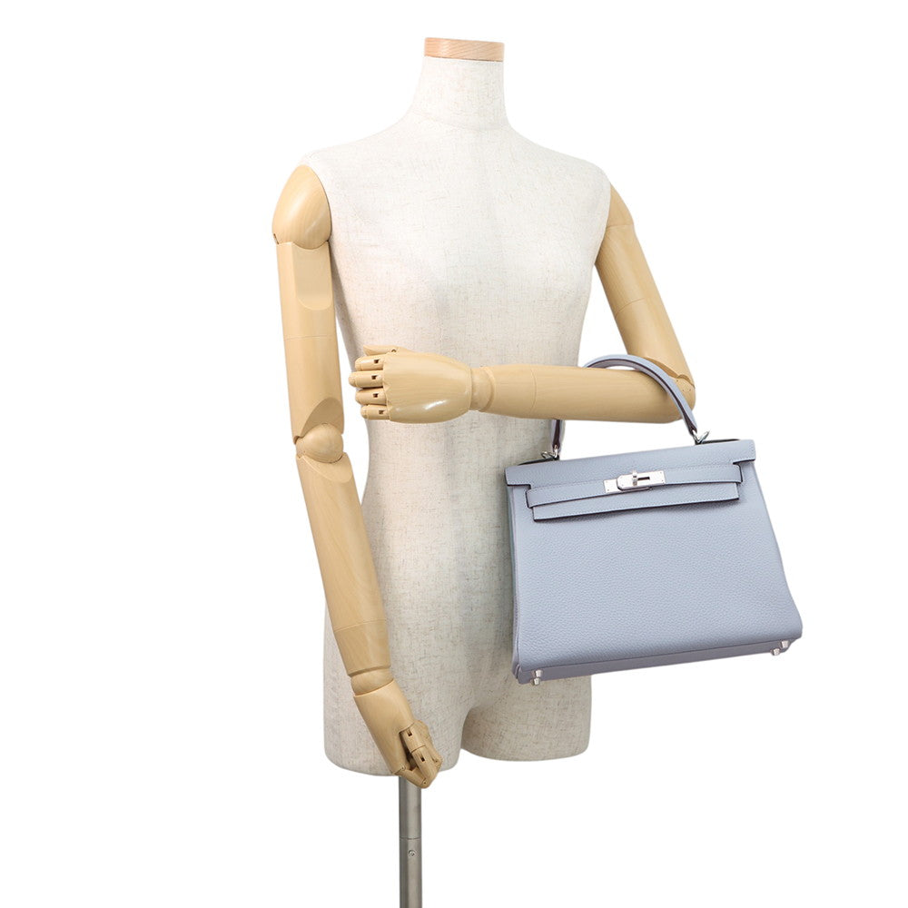 HERMES Kelly Retourne Blue Lin Togo Leather Size 28