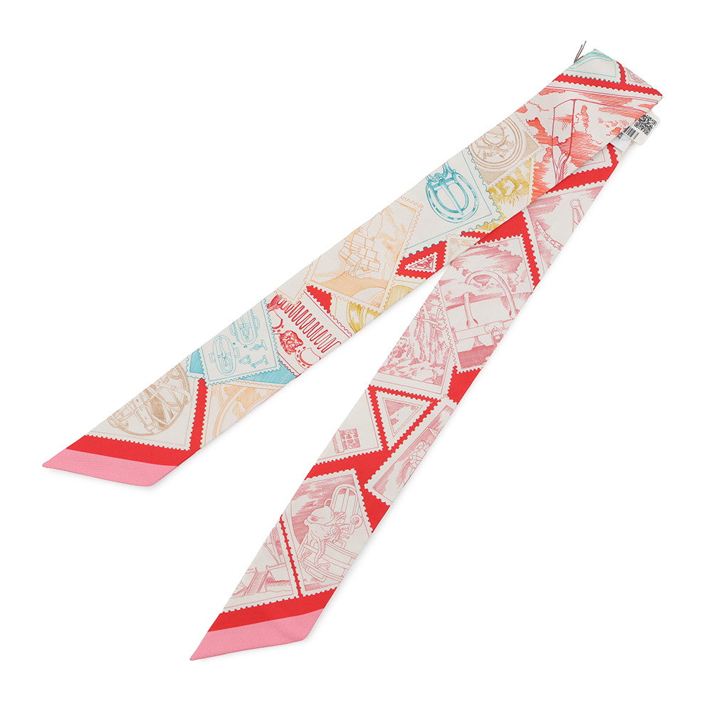 HERMES Fauve, a stamp enthusiast, Twilly White/Rose/RougeH64205S Silk100%
