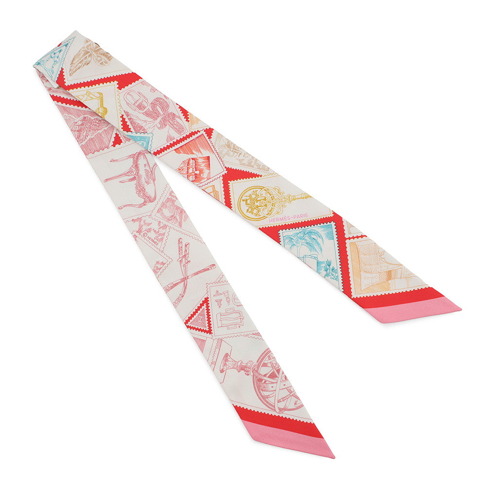 HERMES Fauve, a stamp enthusiast, Twilly White/Rose/RougeH64205S Silk100%