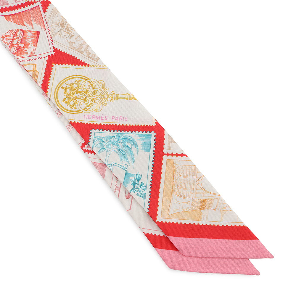 HERMES Fauve, a stamp enthusiast, Twilly White/Rose/RougeH64205S Silk100%