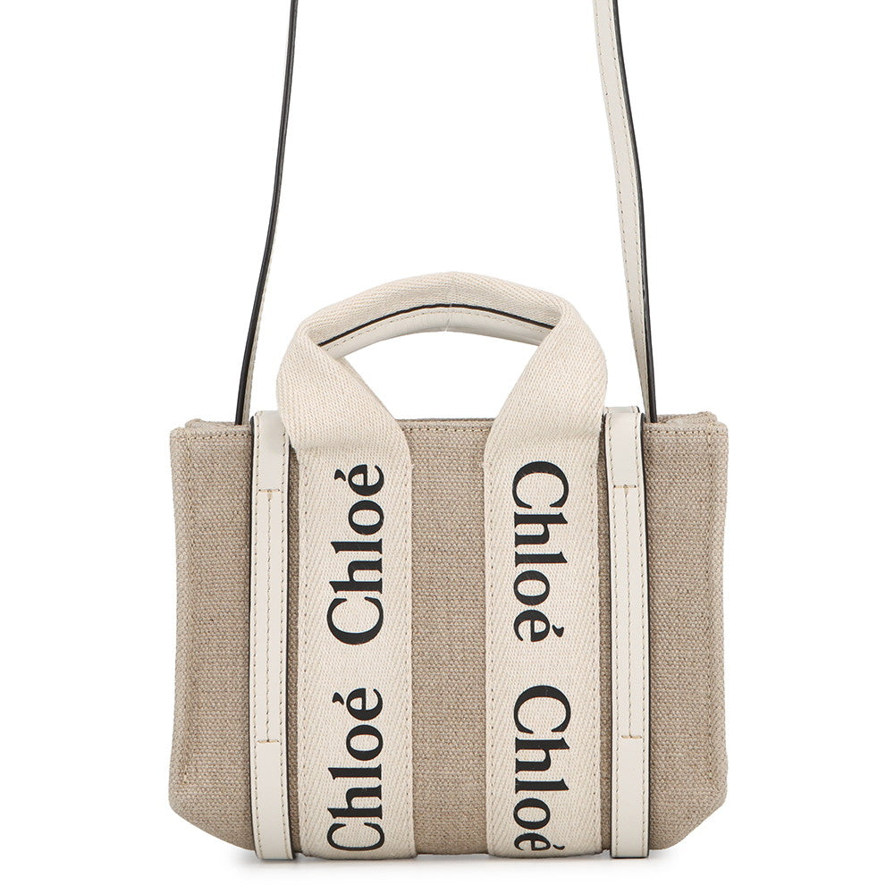 Chloe Woody 2WAYBag Beige/WhiteCHC22AP237I26101 Canvas Leather Size Mini