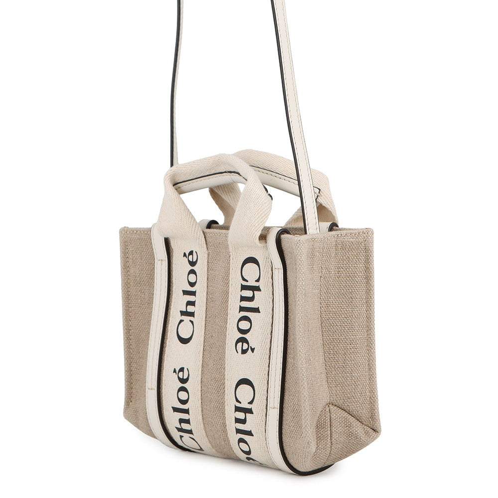 Chloe Woody 2WAYBag Beige/WhiteCHC22AP237I26101 Canvas Leather Size Mini