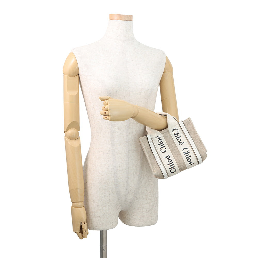 Chloe Woody 2WAYBag Beige/WhiteCHC22AP237I26101 Canvas Leather Size Mini