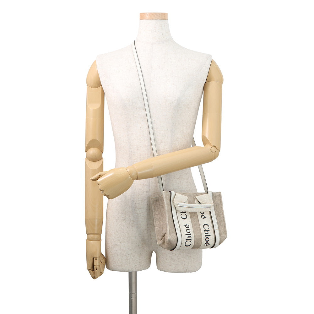 Chloe Woody 2WAYBag Beige/WhiteCHC22AP237I26101 Canvas Leather Size Mini
