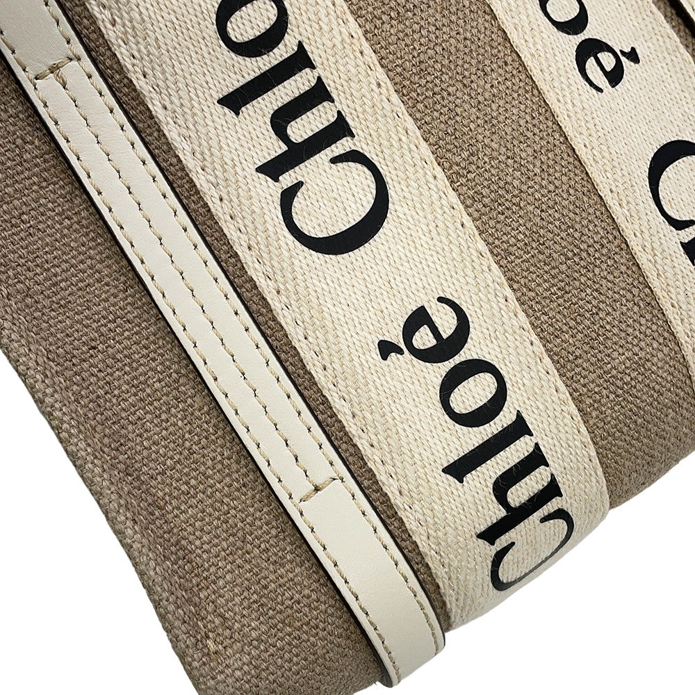 Chloe Woody 2WAYBag Beige/WhiteCHC22AP237I26101 Canvas Leather Size Mini