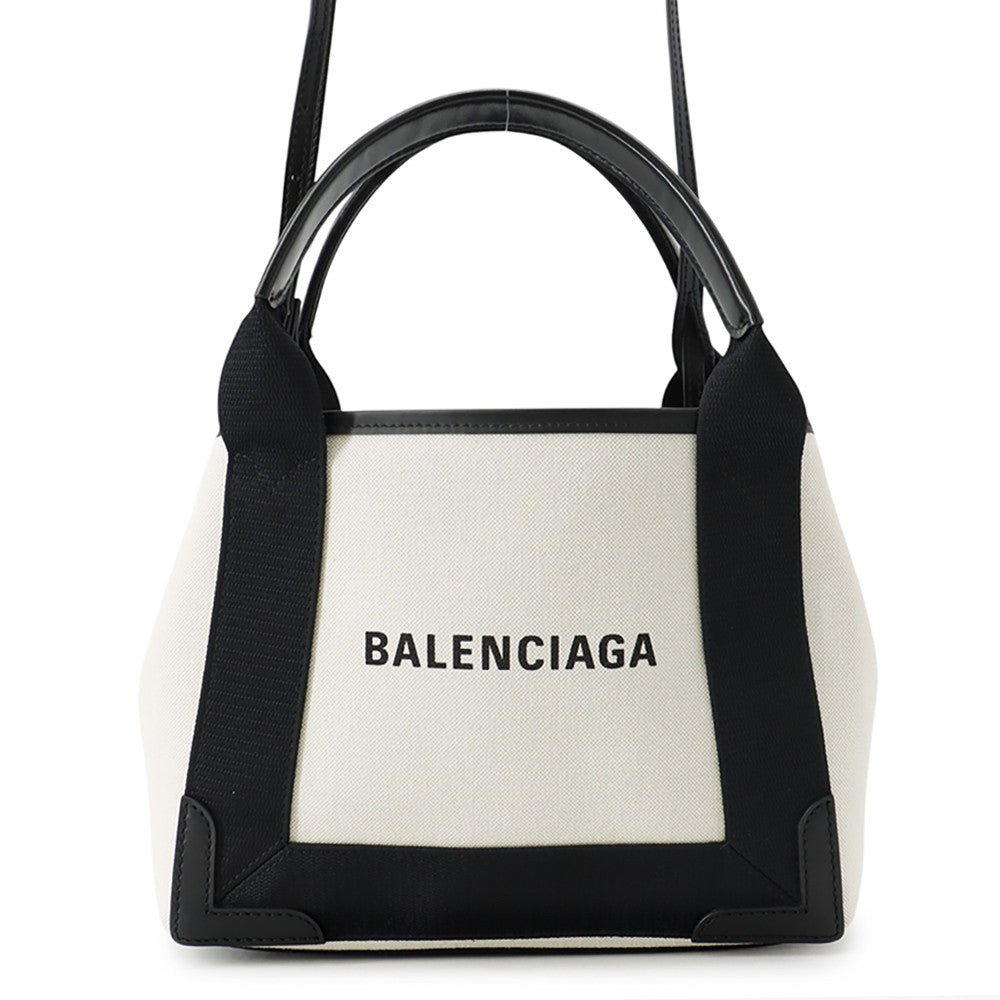 BALENCIAGA Navy Kabas White/Black390346 Canvas Leather Size XS